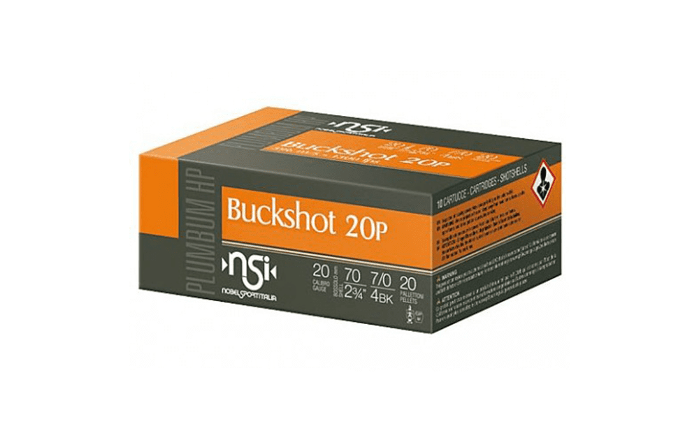 NobelSport Italia 20ga  2-3/4″ #4 Buck 20 Pellet 10rnds